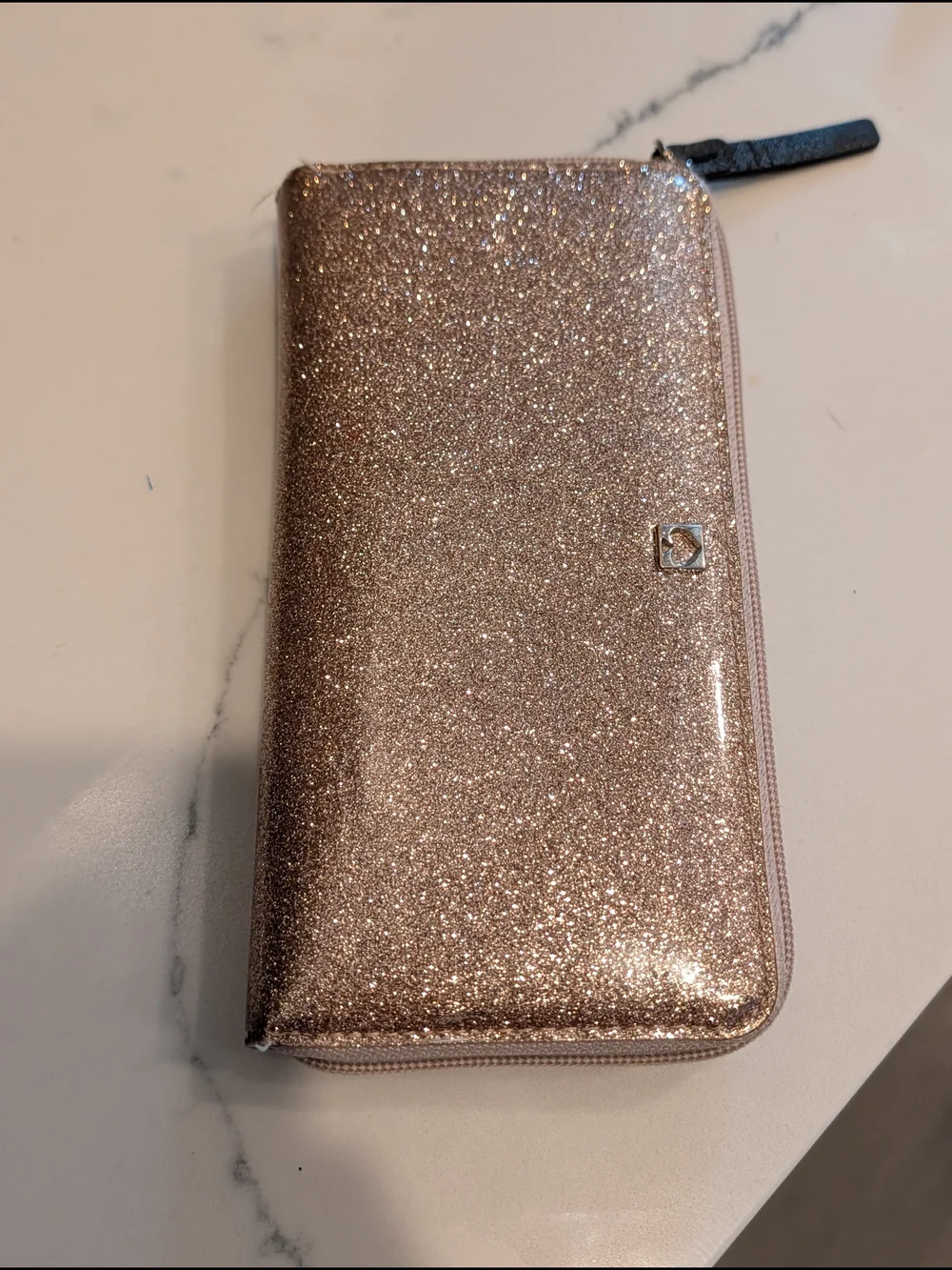 kate spade Rose Gold Glitter Zip Around Wallet